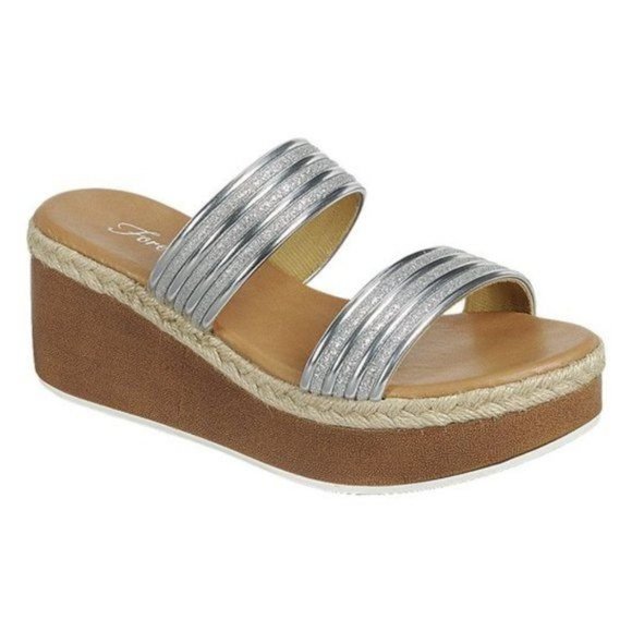 Shoes Forever Silver Glitter Rich Platform Wedge Sandals Poshmark